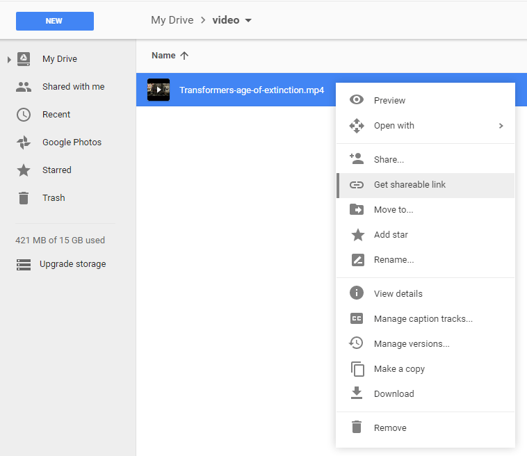 screenshot of google drive link sharing option
