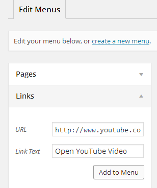 screenshot showing how to add a link to wordpress menu