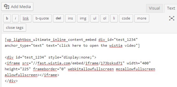screenshot showing how to embed a wistia video in wordpress