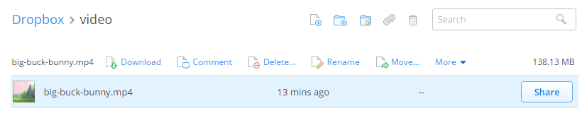 screenshot showing how to share a dropbox video